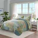 NEWLAKE Quilt Set Twin Size, 100% Cotton Patchwork Green Bohemian Quilt Sets, Reversible Bedspread Lightweight and Breathable for All Seasons, Soft Quilted Bedspread