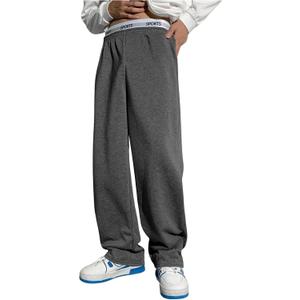 RoseSeek Boy's Wide Leg Baggy Sweatpants Letter Athletic Track Pant Joggers (Gray, L)