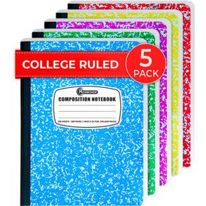 5 Pack Composition Notebooks College Ruled, 200 No Bleed Pages (100 Sheets) 9-3/4x7-1/2 Notebooks for Work, Back to School Supplies for College Students, Notebooks for Women, Colors May Repeat