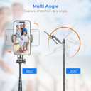Selfie Stick Travel Tripod for Cell Phone with Remote Control and Phone Holder, Extendable Selfie Stick for iPhone, iPhone Tripod for Video Recording, 50 Inch, Black