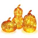 DECORKEY Fall Decorations for Home, Set of 2 Glass Pumpkin with LED Lights Thanksgiving Table Decor, Timer Lighted Pumpkin Decorations for Indoor Fall Mantel Decorating (DKGG-4090)