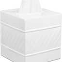 Monarch Abode Handcrafted Wave Embossed Tissue Box Cover Square, White Tissue Holder for Bathroom, Square Metal Dresser Accessories, Decorative Tissue Box Holder, Classic White Tissue Cover