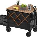 Double Decker Wagon with Table, 600L 54'' Extra Long Heavy Duty Wagons Carts Foldable with Tailgate, Utility Folding Cart Big All-Terrain Wheels with Brakes for Camping, Fishing, Beach, Outdoor, Black 
