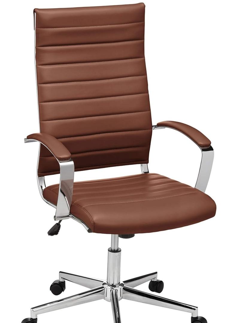 Amazon Basics High-Back Swivel Office Chair with Lumbar Support, Ergonomic Ribbed Faux Leather, Adjustable Height, 24.75"D x 23.25"W x 45.25"H, Brick Red