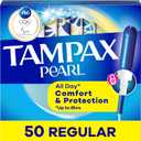 Tampax Pearl Tampons for Women, with LeakGuard Braid, Regular Absorbency, Unscented, 50 Count