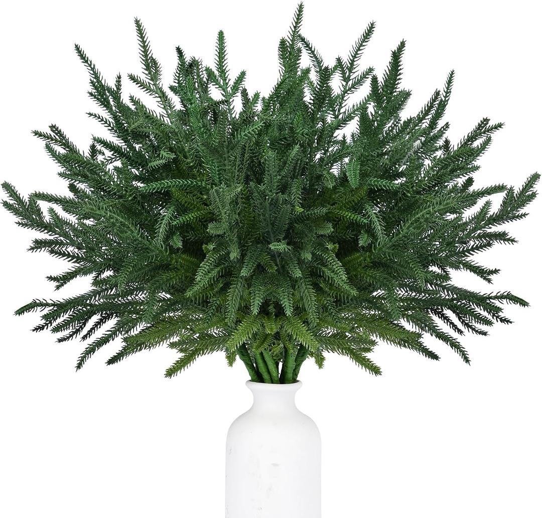 Lvydec 8 Pack Christmas Norfolk Pine Branches, 17 Inches Artificial Norfolk Pine Stems Christmas Branches DIY Crafts for Xmas Holiday Winter Home Table Decor