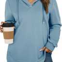 AlvaQ Womens Plus Size Sweatshirts Casual Long Sleeve V Neck Drawstring Hoodies Tops (Blue)
