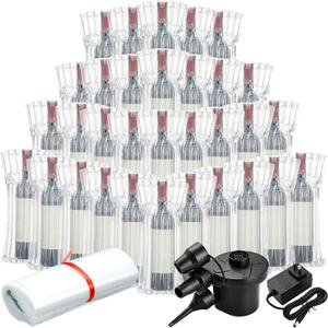 600 Pcs Wine Bottle Travel Protector Bags, Inflatable Air Column Packaging Bubble Bag with Reusable Inflator Pump, Reusable Wine Bottle Protector Air Cushion Bags for Travel Shipping