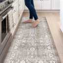 DEXI Kitchen Floor Mats Cushioned Anti Fatigue Runner Rug 23x59 Grey Floral | Soft Comfort Memory Foam, Easy Care, Waterproof, Standing Padded for Front Sink Laundry Office Farmhouse