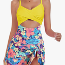 ZAFUL Women One Piece Swimdress Tummy Control Bathing Suit Push Up Swimsuit Modest Swimwear Cutout V Neck Cute Tie Knot Skirt S