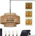 Solar Chandelier Outdoor Lights for Patio, Boho Solar Powered Outdoor Chandelier with Remote & LED Bulb, Dimmable Solar Light, Hanging Pendant Lighting for Garden Yard Porch Gazebo Indoor, Style: 3-Tiers Solar chandelier