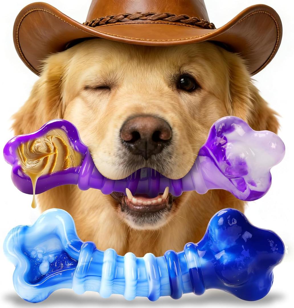 Kseroo Indestructible Dog Toys for Aggressive Chewers: 2-Pack Tough Chew Toy for Large Dogs, Heavy Duty Long-Lasting Dog Bones for Large Breed, Dog Toys to Keep Them Busy (Purple & Blue)