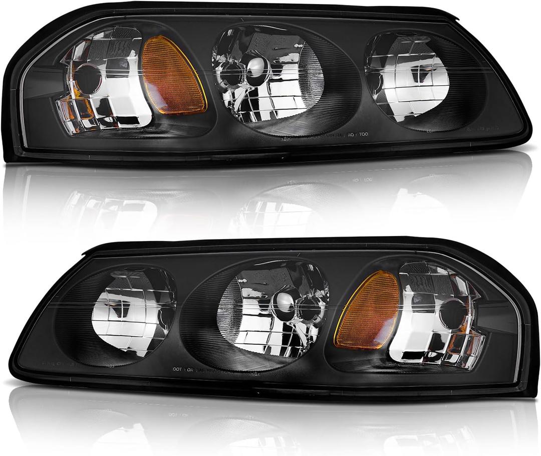 WEELMOTO Headlights Compatible with 2000-2005 Chevy Impala, Headlight Assembly for 00 2001 2002 2003 2004 05 Impala Black Housing Amber Reflector Driver&Passenger Sides