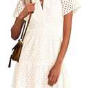 PRETTYGARDEN Womens 2025 Summer Short Dress V Neck Short Sleeve A Line Hollow Out Lace Ruffle Cute Casual Beach Party Dresses (White,Small)