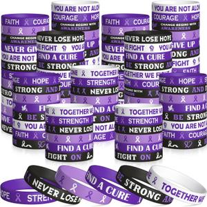 WATINC Purple Ribbon Awareness Silicone Bracelets Set, Hope Faith Stretch Wristband,Motivational Rubber Bracelet for Domestic Violence Animal Abuse Lupus Epilepsy Pancreatic Cancer Alzheimer (120Pcs), 20.2 cm / 8in