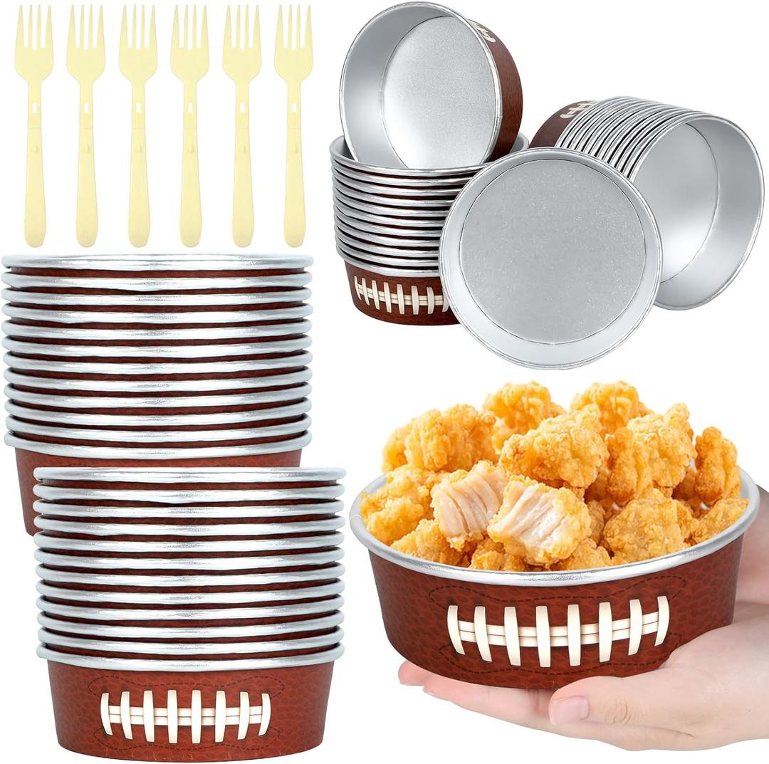 gisgfim 24 Set Football Party Supplies 18.6oz Snack Bowls Disposable Ice Cream Cups Football Game Paper Serving Bowls and Forks Tableware Kit for Sport Events Birthday Dinner Party Decorations