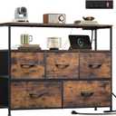 WLIVE Dresser for Bedroom with 5 Drawers,Fabric Dresser TV Stand with Charging Station, Chest of Drawer with Open Shelves for 45 inch TV,for Living Room,Entryway, Charcoal Black Wood Grain Print (11.7"D x 39.6"W x 30.6"H (5 Drawers))