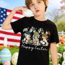 Boys Easter Shirt Toddler Bunny Rabbit & Egg Hunt Graphic T-Shirts Kids Happy Easter Lettering Tops 2026 (3T-10T) (Black)