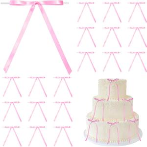 Pre-Tied Small Pink Coquette Bows for Cake 5 x 7 Inch, Pink Satin Ribbon Bows with Twist Tie for Birthday Party Decorations, Balloon, Crafts, Wedding, Christmas Tree (50 Pack)