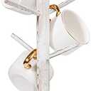 Dorhors Mug Holder Tree,Coffee Cup Holder with 6 Hooks, Wood Mug Rack for Counter,Coffee Bar Accessories and Orgnizer Station