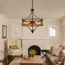 6-Light Large Rustic Farmhouse Wood Pendant Light Fixture with Adjustable Chain, 20 inch Oak Wood and Metal Chandelier for Dining Room Kitchen Island Living Room Entry Farmhouse, Black