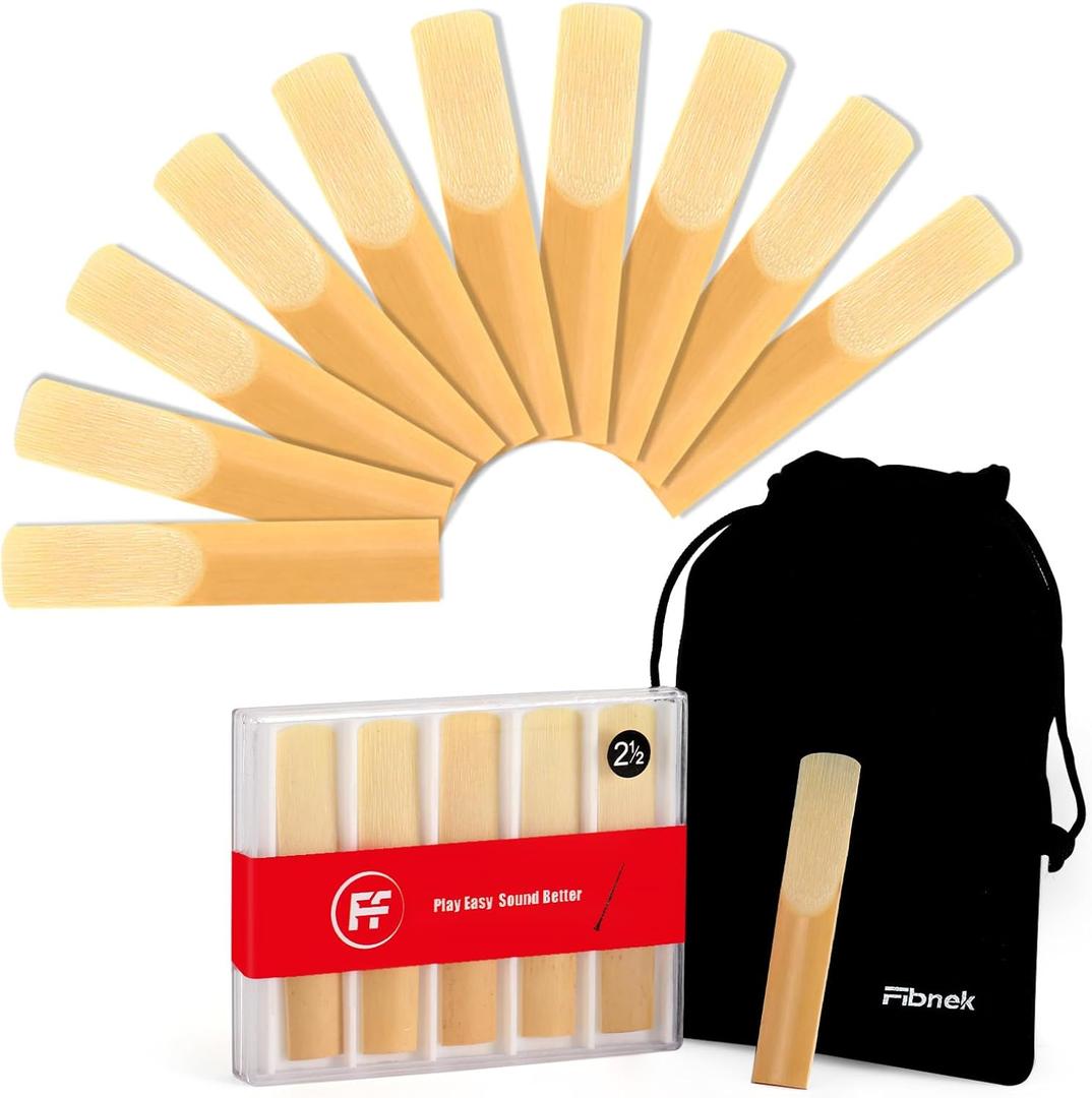 10 Pack Bb Clarinet Reeds Strength 2.5  Natural Cane Reeds for Clarinet, Beginner & Student Practice Reeds with Velvet Bag & Protective Case, B Flat Replacement Clarinet Reeds