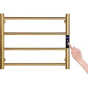 Towel Warmers for Bathroom, Wall Mounted Hot Towel Racks, Heated Towel Drying Rack with Timer & Temperature Multi-Level Adjustable (4 Bars Brushed Gold, Hardwired)