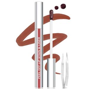 Lip Stain Peel Off Lip Liner Stain with Tweezer, Long Lasting Matte Lip Tint Tattoo, Highly Pigmented Color Lip Makeup, Waterproof Lipstick, Transfer-proof Lipstain for Women, Cocoa
