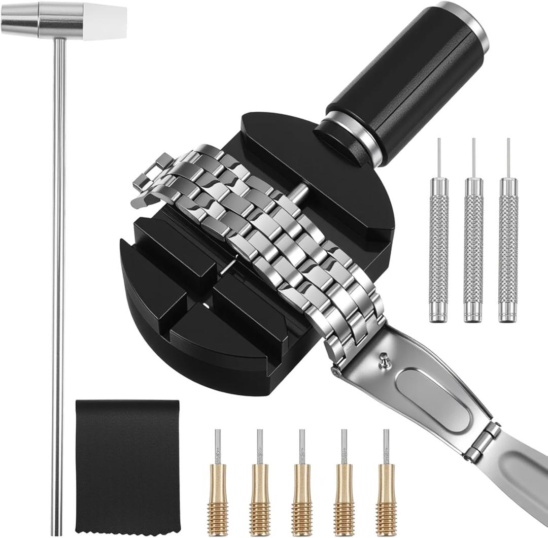 Watch Pin Removal Tool With 5pcs Replacement Pins And 3pcs Pin Punches 1pcs Head Hammer Watch Band Adjustment Strap Pin Removal Tool Kit For Bracelet Strap Adjustment And Watch Repair Spring Bar
