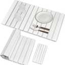 Large Stone Dish Drying Mats for Kitchen Counter, Fast Drying Collapsible Dish Drying Mat, Eco-Friendly Absorbent Diatomaceous Earth Mats for Dishes Cups, Match Any Countertop (White 28"×16" & 8"x4")