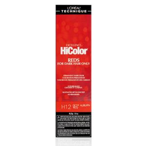 L'Oral Technique HiColor Reds Permanent Hair Color - Lifts Dark Hair in One Step Leaving No Brassiness, Rich & Smooth Creme Formula, Intense & Long-Lasting Color (H12 Deep Auburn Red)
