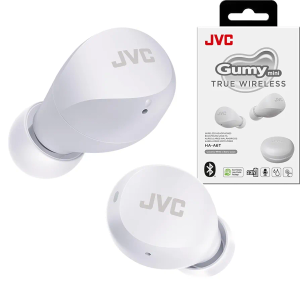 JVC Compact and Lightweight Gumy Mini True Wireless Earbuds Headphones, Long Battery Life (up to 23 Hours), Sound with Neodymium Magnet Driver, Water Resistance (IPX4) - HAA6TW (White)