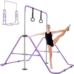 Gymnastics Bar for Home Expandable Adjustable Height Gymnastic Horizontal Bars Folding Junior Training Kip Bar Equipment for Home/Floor/Practice/Gymnastics (PURPLE)