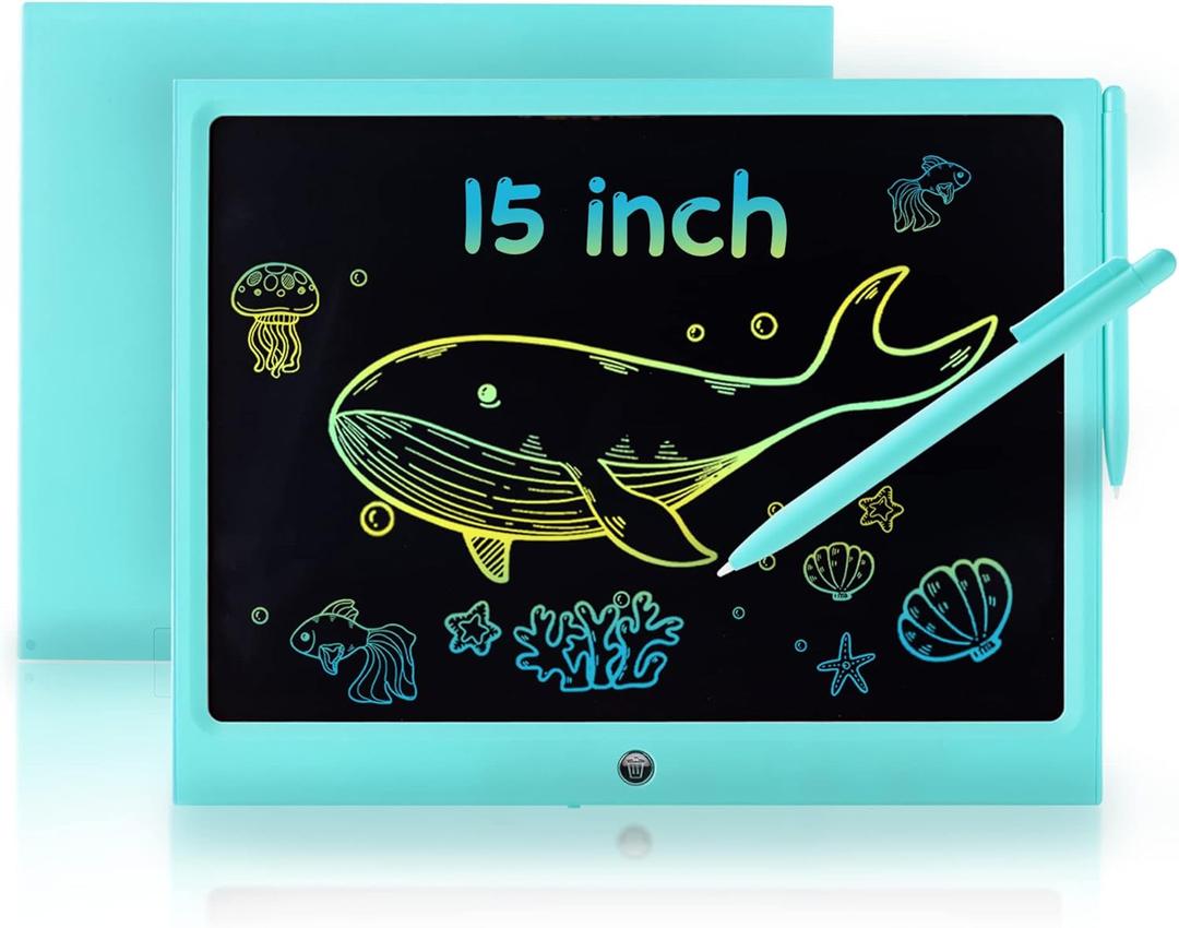 LCD Writing Tablet for Kids, 15 Inch Colorful Electronic Doodle Board, Educational Learning Kids Drawing Tablet Toys, Christmas Birthday Gift for 3 4 5 6 7 8 9 Year Old Girls Boy (Blue)