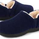 LongBay Men's Slippers Warm Felt Bedroom House Shoes Winter Slip-On Memory Foam Bootie Slippers for Indoor Outdoor (Navy Blue, Size 13-14)