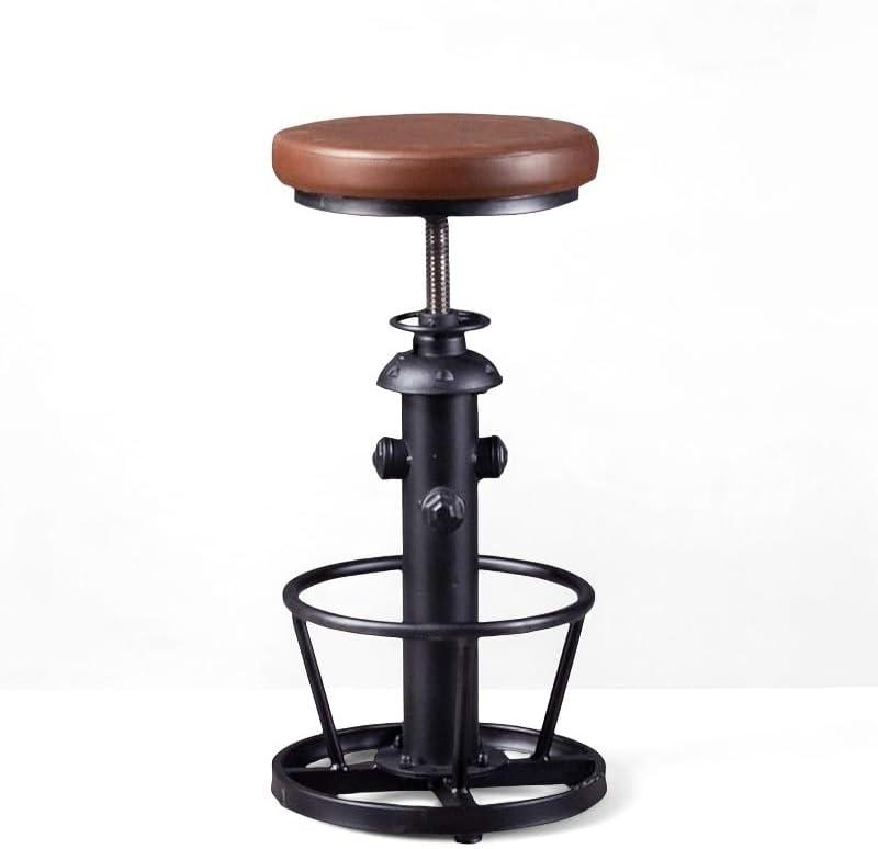 Farmhouse Bar Stools Swivel PU Seat 24-30inch Counter Height Adjustable Kitchen Island Dinning Stool Guest Chair Fire Hydrant Design (Black)