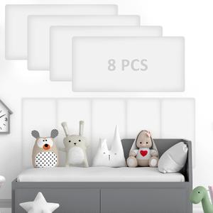 8 Pack Wall Padding for Playroom Peel and Stick Headboard 15.75" x 7.87" x 1.18" 3D Anti Collision Upholstered Wall Panels Self Adhesive Headboard Panel for Protection (White)