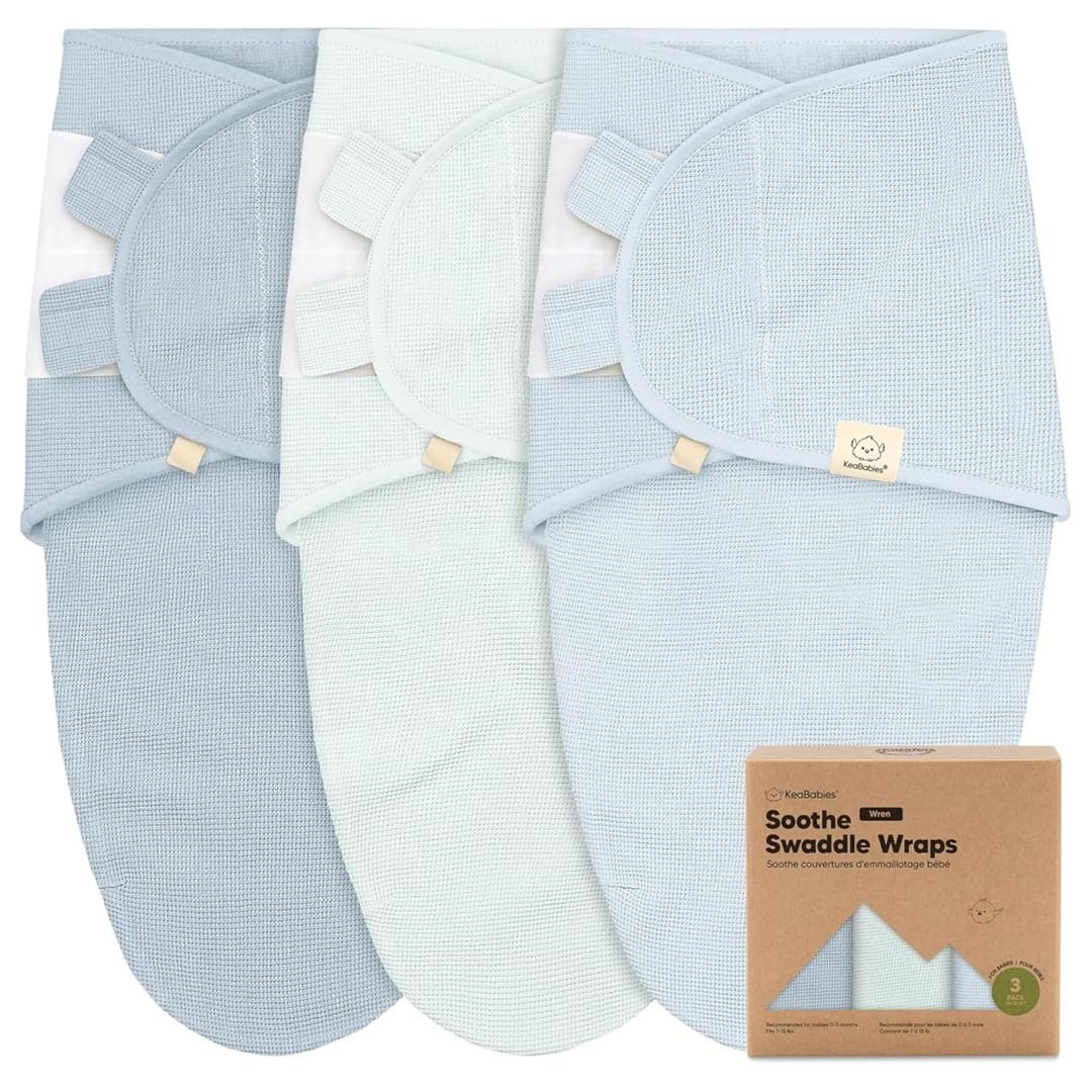 3-Pack Organic Swaddles for Newborns, Baby Sleep Sacks 0-3 Months - Baby Swaddle Wrap, Newborn Wearable Blanket, Infant Sleep Sack for Girls, Boys, Soft & Snug, Large Hook & Loop Closure (Glacier) (One Size)