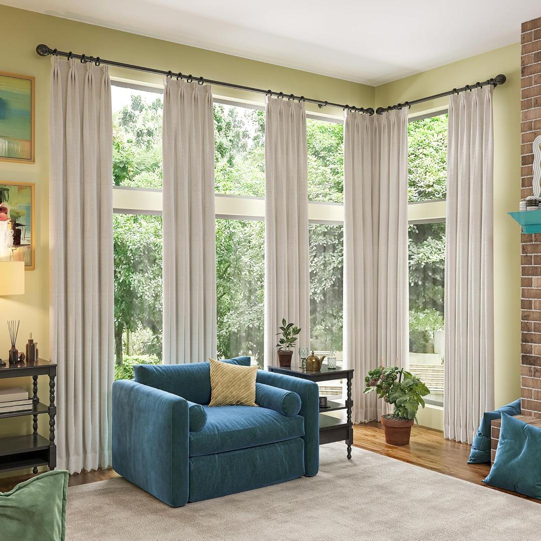 Beige Curtains for Living Room 100 Inch Long 2 Panels, Drapes for Dining Room Back Tab with Hooks Cottage Urban Decor 50x100