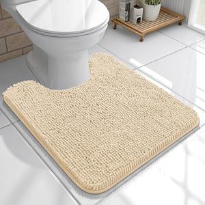 Toilet Rugs U-Shaped 23x20, Extra Soft Absorbent Chenille Contour Bathroom Rugs for Toilet, Dry Quickly, Machine Washable, Non-Slip Bath Mat, Beige