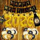 2026 New Years Eve Party Supplies Kit – New Year Decorations Includes Foil Curtains, "Happy New Year" Banners, Foil Balloons, Wine Glass Balloon & Latex Balloons – Perfect for NYE Decor Black Gold