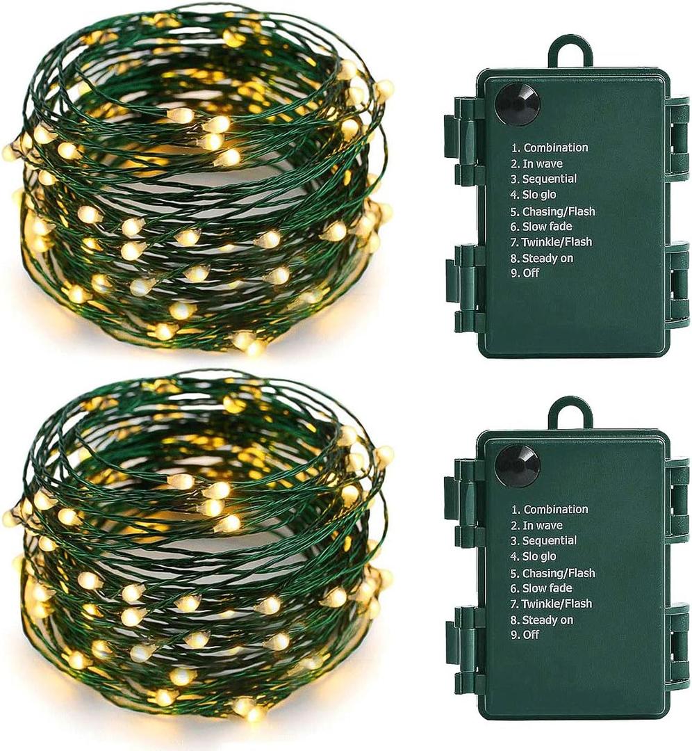 Battery Operated Starry Lights - 18FT 50 Micro LEDs, Warm White (2 Pack) for Christmas Tree, Wreath, DIY, Wedding