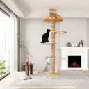 Sturdy Floor-to-Ceiling Cat Tree | Solid Real Wood 55-122'' Height Adjustable Drill-Free Tower | Ideal for Multi-Cat Households & Large Breeds with Extra-Thick 4.3" Solid Wooden Posts