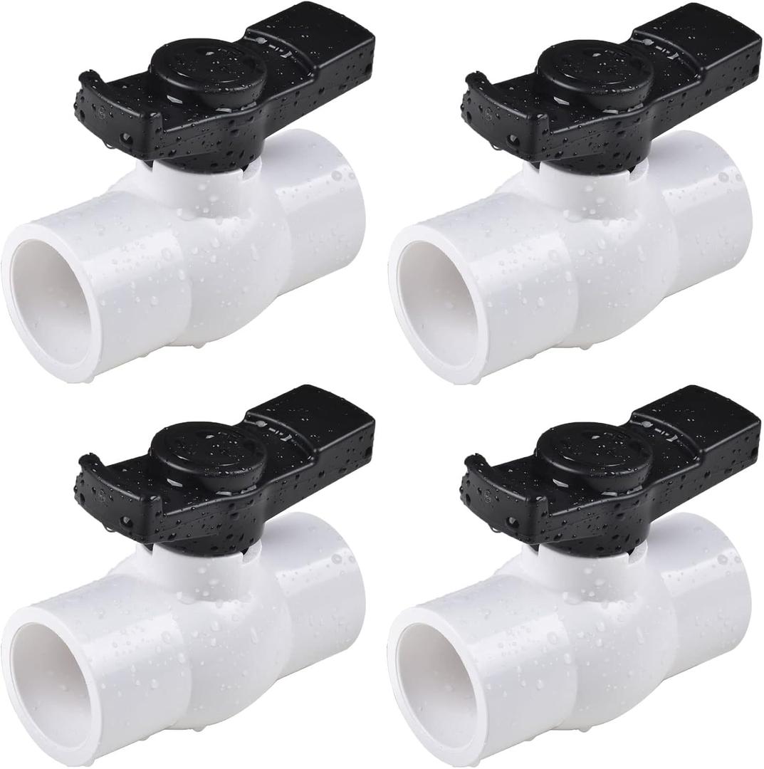 (4 Pcs) 1-1/2" PVC Ball Valve, Shut-Off PVC Ball Valve Socket with Upgrade Easy-Turn Handle for SCH40 Pipe-Suitable for Swimming Pool, Water Project & Irrigation System, Rated at 150 PSI