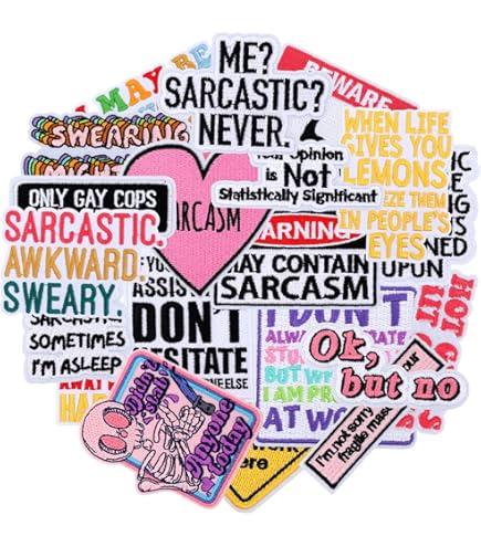 20 PCS Funny Sarcastic Embroidered Iron On Patches,Cool Humor Sew On Applique Patches For Adults,Funny Snarky Embroidery Patch For Clothes,Backpacks,Trucker Hats,Jeans