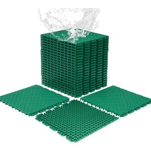 jxgzyy 24 PCS Basketball Court Tiles, 5/8 Inch Thick Interlocking Sport Outdoor Floor Tiles, Non Slip PP Drainage Mat for Tennis Court Drain Deck Pool Patio Shower Kitchen Garage Poach (Green)