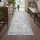 2x5 Rug Runner Washable for Entryway, Soft Bathroom Rugs with Non-Slip Backing, Abstract Low Pile Hallway Runner, Vintage Small Kitchen Carpet for Stair, Laundry Room(2'x5', Grey/Ivory)