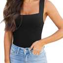 REORIA Butsmooth Womens Basic Sexy Square Neck Sleeveless Tank Tops Bodysuits Clubwear (Small, Black)