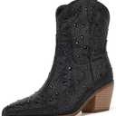 RONILURN Cowgirl Ankle Boots Cowboy Boots for Women Western Booties Rhinestone Chunky Heel Fashion Comfortable Side Zipper, 8.5