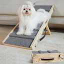 Dog Ramp Dog Stairs for Small Dogs Foldable Dog Ramp with 4 Adjustable Heights from 7.48'' to 15.35" Wood Pet Ramp with Non Slip Carpet Portable Puppy Ramp for Couch, Sofa, Low Bed